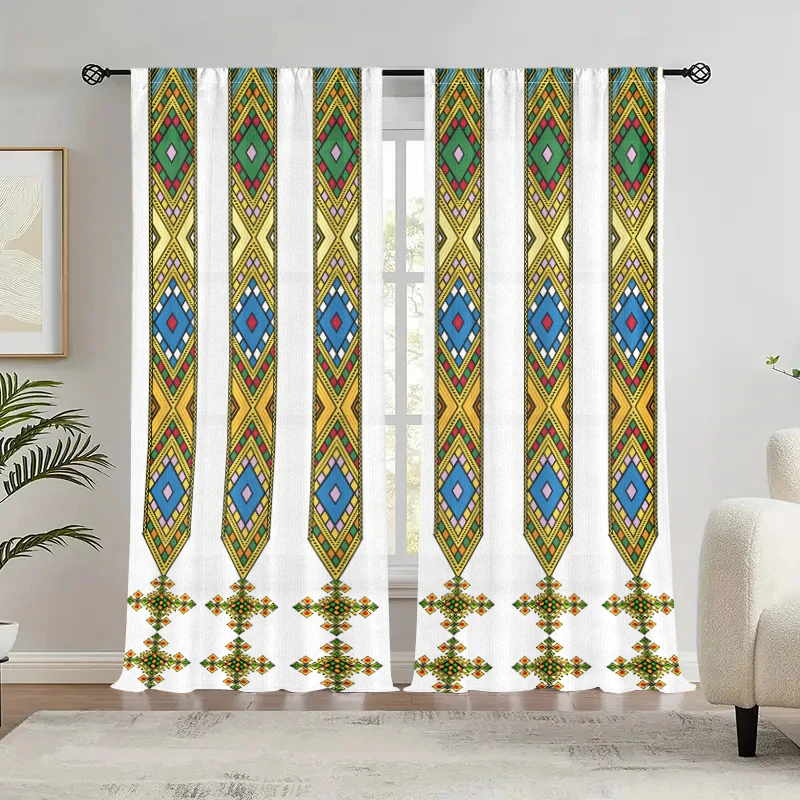 2024 Luxury Eritrean/ Ethiopian Modern  Window Curtains Saba and Telet Design Punch/Hook Curtains for Living Room Drapes 2 Piece 3