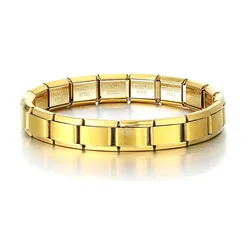 Stylish Square Stainless Steel Stretchable Bracelet - Hip Hop Inspired Jewelry Gift (Gold Color)
