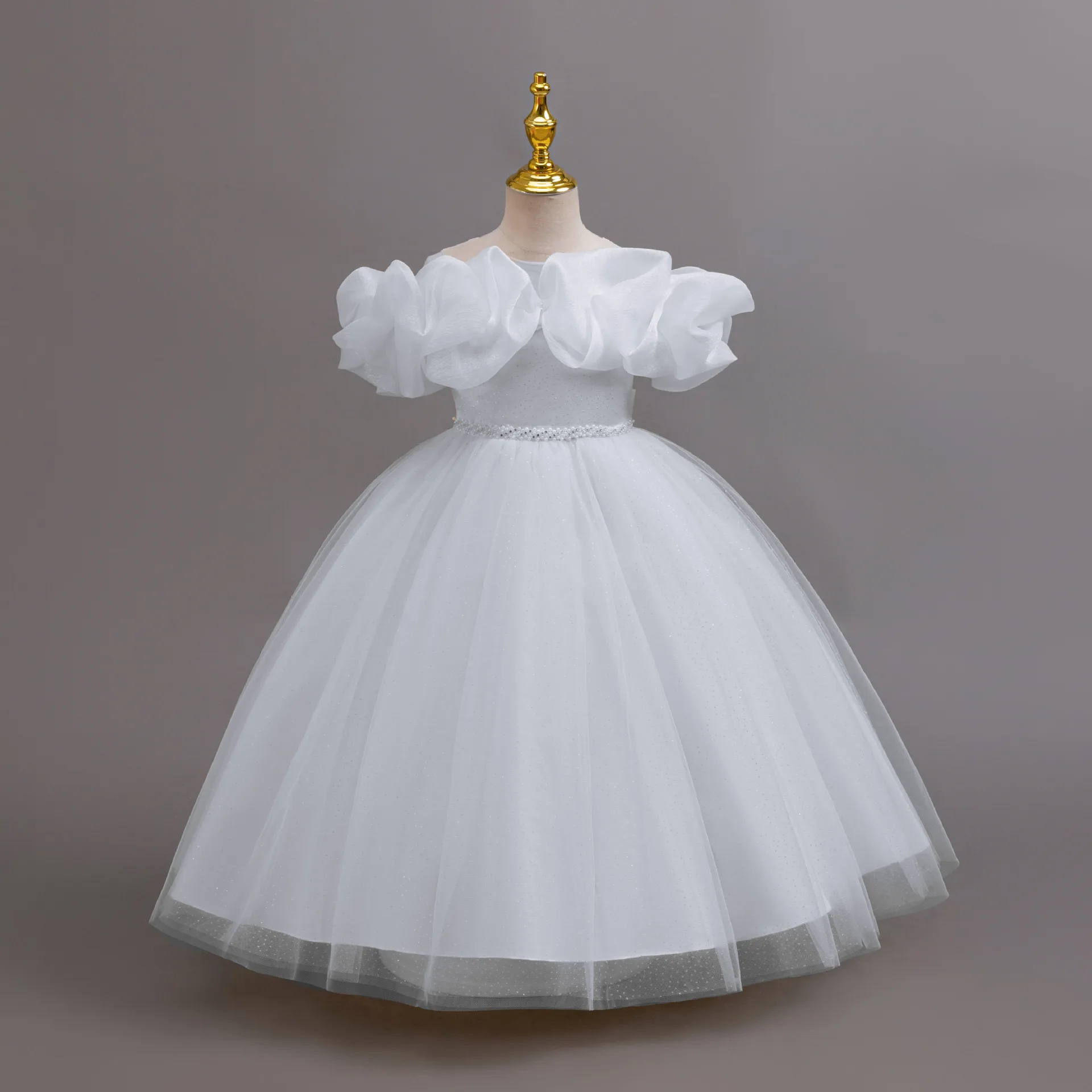 Shiny Toddler Little Big Girls Off Shoulder Ruffled  Wedding Flower Girl Birthday Party Pageant Formal Holiday Dress 5