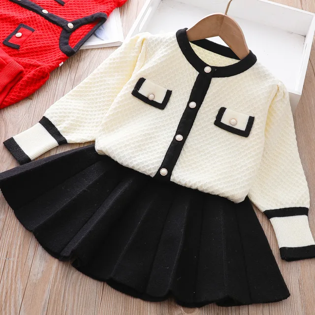 Designed 2Pcs Girls Classic Clothing Set Spring Long Sleeves Kids Princess Top and Skirt Birthday School Uniform Clothes 1-8 Ys