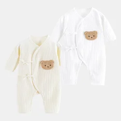 Boys Girls One Piece Outfit  100% Cotton Newborn Baby Long Sleeve Romper Infant Solid Knitting Thin Jumpsuit For Seasons