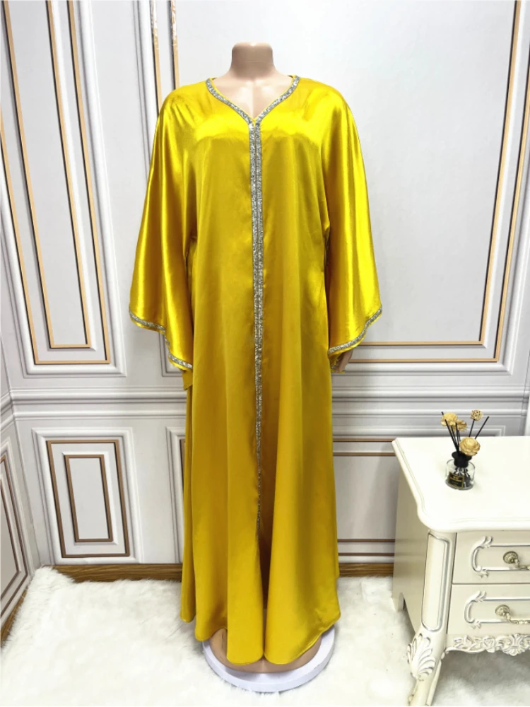 

Abaya For Women Muslin Turkey Dubai V-neck Women Robe Hot Diamond Women's Abaya Robe Loose Morocco Caftan Kaftan Women Clothing