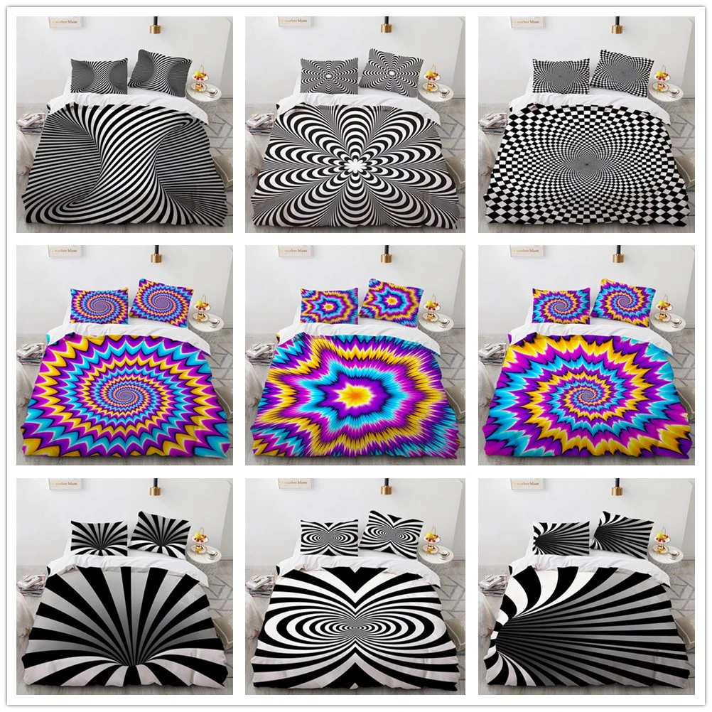 king size duvet cover 3D Psychedelic Pattern Bedding Set Geometric Quilt Cover Queen King Single Size Bedroom Decor Home Textiles best bed sheets