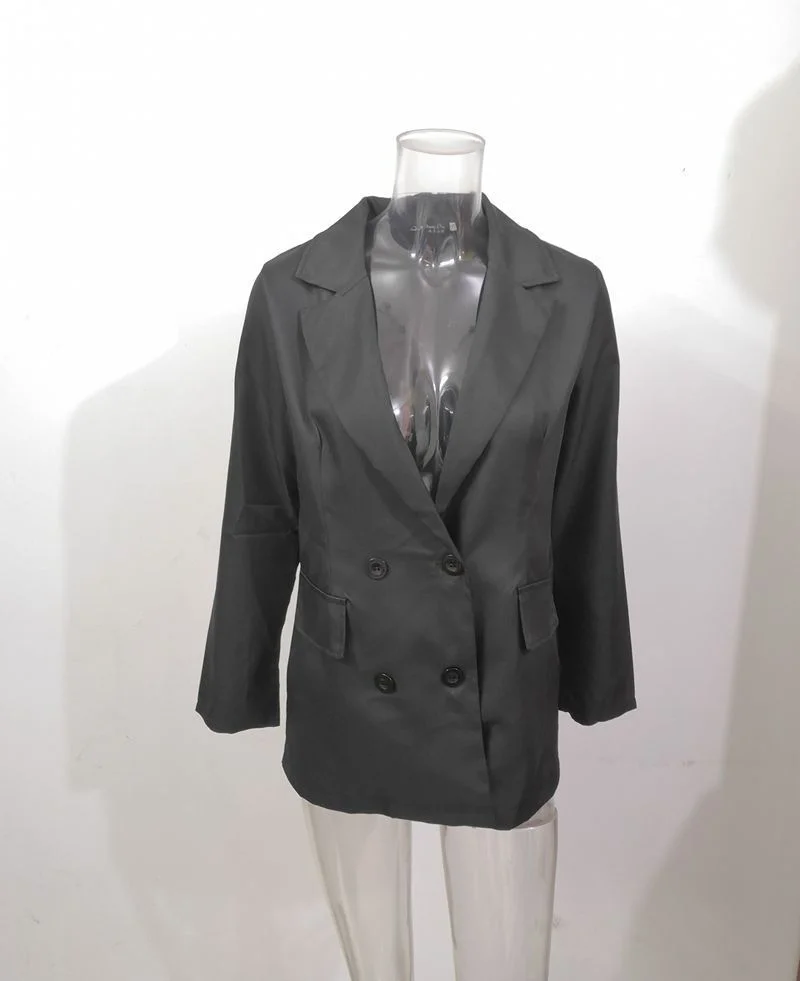 Women Double Breasted Casual Office Blazer Fashion Solid Colors Blazer Plus Size Elegant Chic Jacket All-Match Simple Work Wear