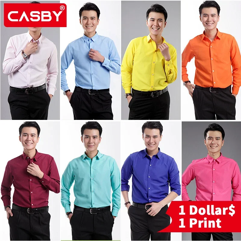 

5pcs Custom Logo New Men Shirt Purple Orange Blue Long Sleeve Groom Prom Shirts Performance Wedding Men Party Camisa Masculina