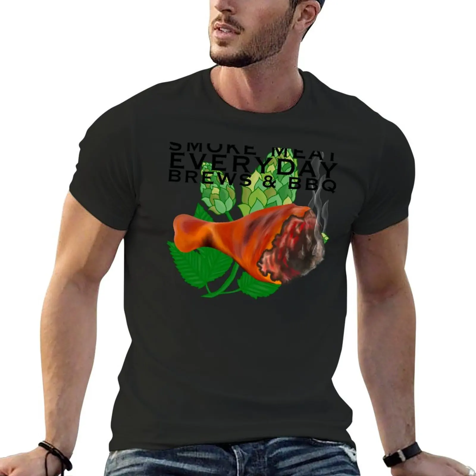 

Smoke Meat Everyday - Brews & BBQ T-Shirt new edition Short sleeve tee shirts graphic customizeds mens graphic t-shirts hip hop