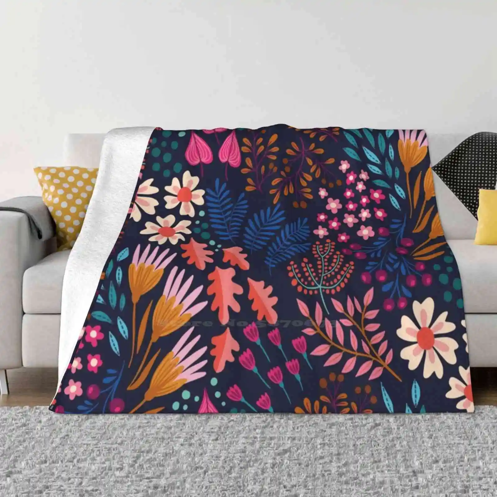 

Bliss Flower Field Top Quality Comfortable Bed Sofa Soft Blanket Flower Field Bliss Herbs Plants Black Botanical Flowers