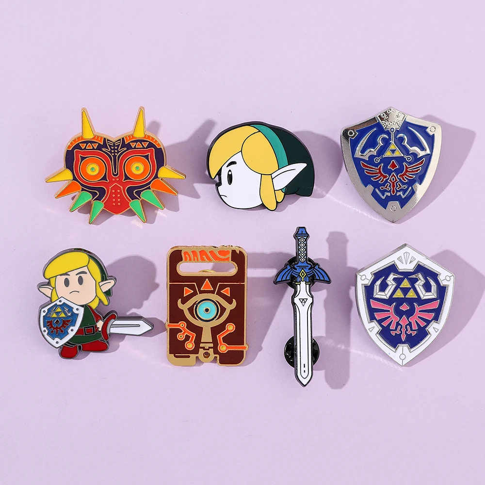 Zelda Game Enamel Pin Set - 7 Piece Shield And Sword Lapel Pins For Cosplay, Gifts & Collectibles