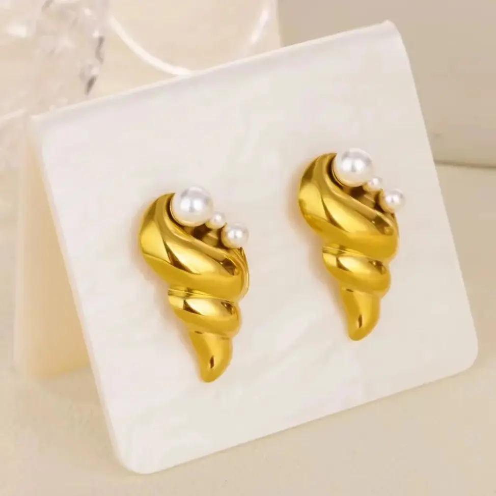 Conch Stud Earrings for Women Gold Color Stainless Steel