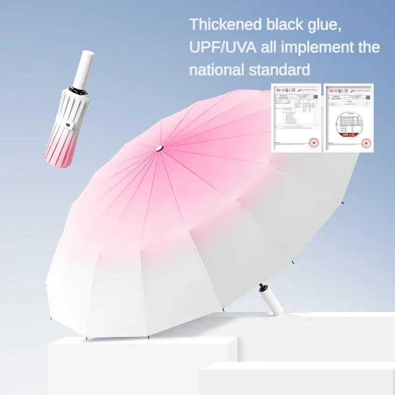 32 Bone Automatic Gradient Color 3 Fold Umbrella Windproof Waterproof Sunshade Sun UV Protection For Men Women