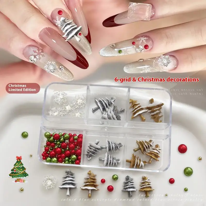 Christmas 3D Resin Nail Charms - Colorful Christmas Tree Snowflakes Nail Decorations for DIY Manicure Salon Glamour