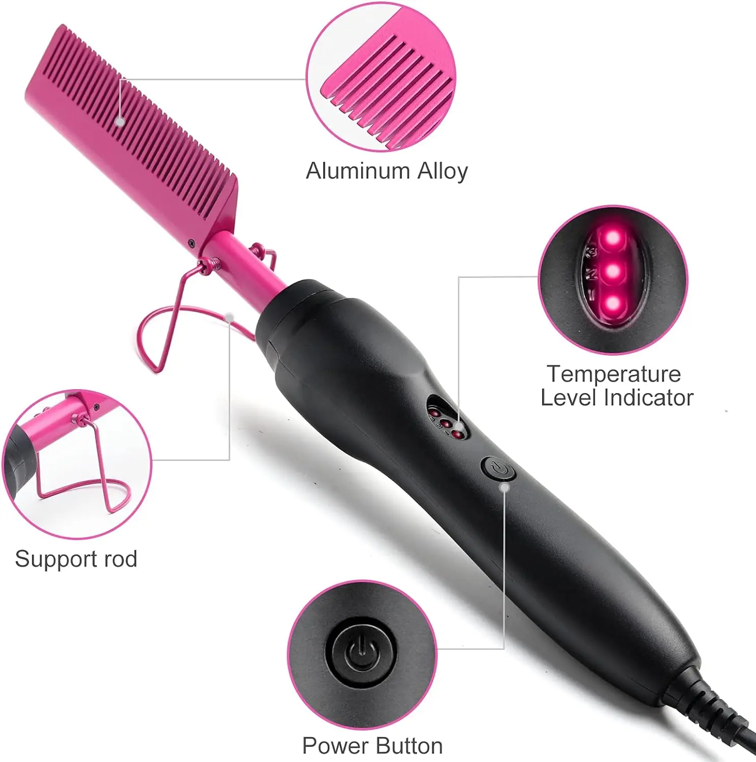 Hot Comb Hair Straightener Electric Pressing Comb Portable Travel Anti-Scald Beard Straightener Heated Straightening Brush 3
