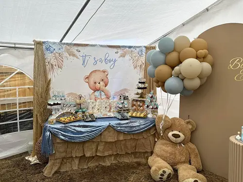 핫 에어 풍선 곰 배경, 베이비 샤워, 소녀 소년 생일 파티, 보호 사진 배경 장식 배너 5