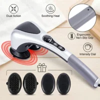 Dual-Head Handheld Electric Massager with Infrared Heat, Strong Vibration, Stepless Speed Control, Replaceable Massage Heads, 1