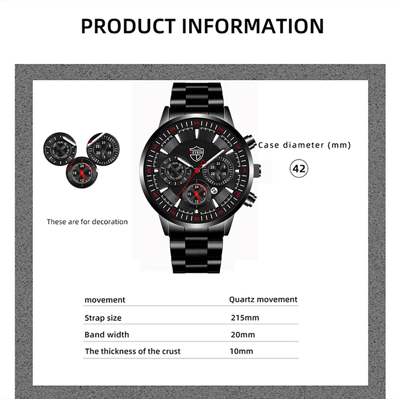 Quartz Watch Mens Stainless Steel Quartz Wrist Watch Luminous Clock Men Sports Leather Bracelet