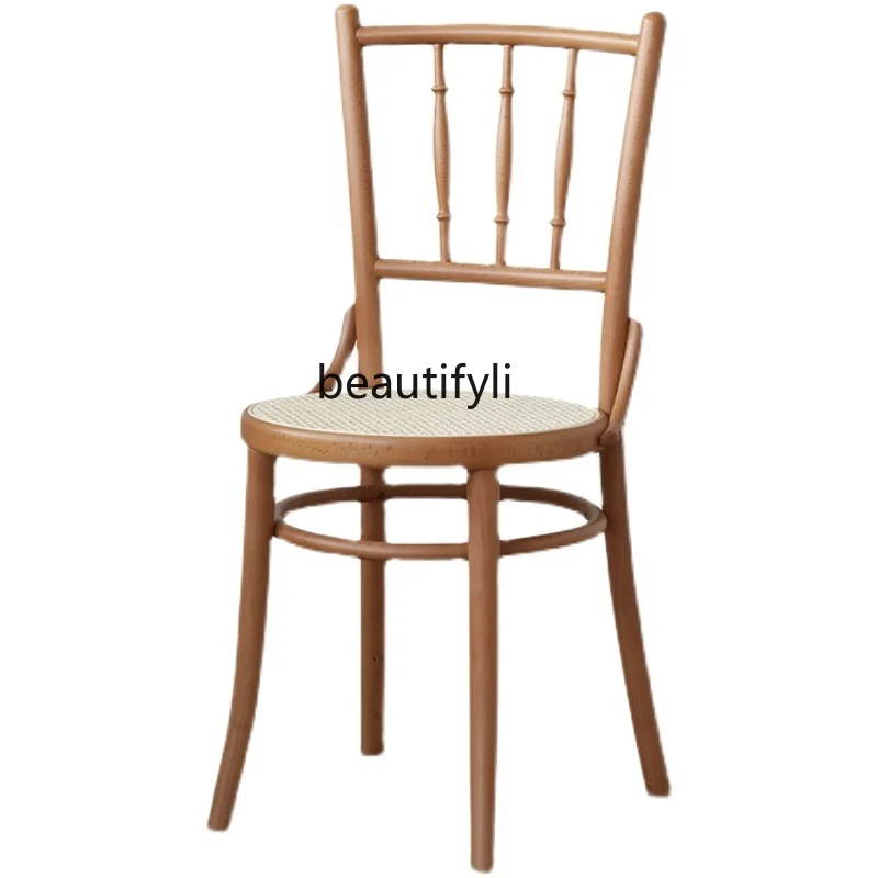 

Nordic Retro Rattan Chair Study and Restaurant Furniture Solid Wood Dining Chair Cherrywood 378 Chair