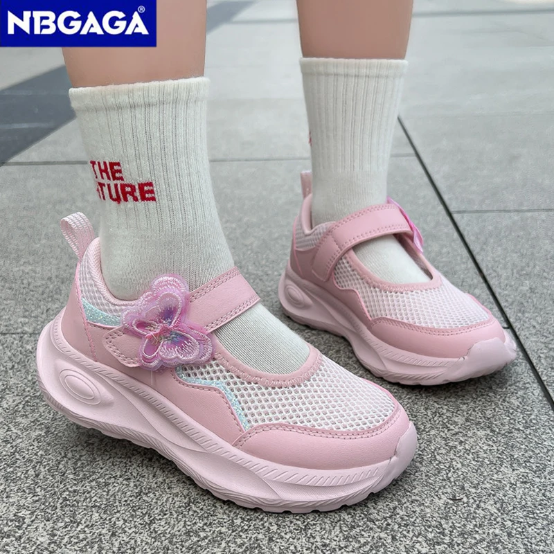 Casual summer shoes for girls, breathable mesh sneakers for children, cute walking shoes in pink, anti-slip for students