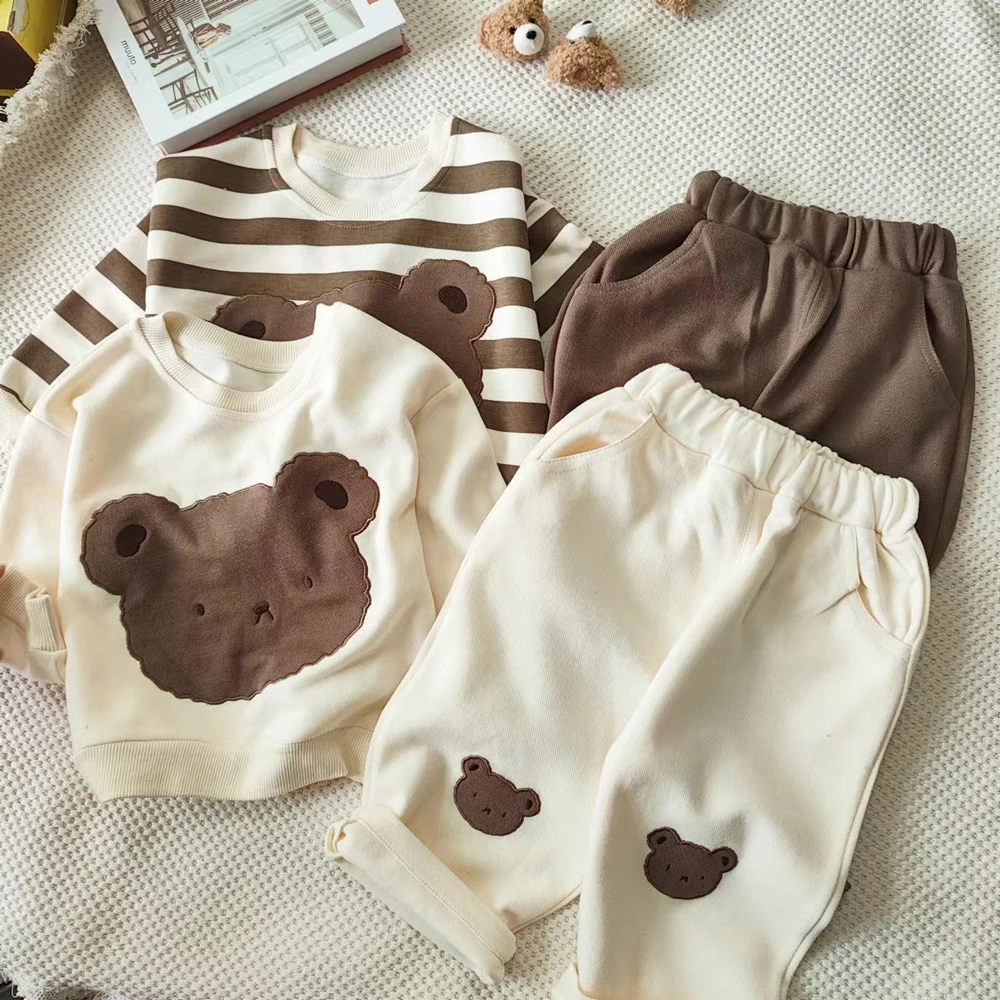 

Autumn Toddler Baby Boys Clothes Set Cartoon Bear Long Sleeve Hoodie Sweatshirt Pant Girls Loose Tracksuit Pullover Sweater 2Pcs