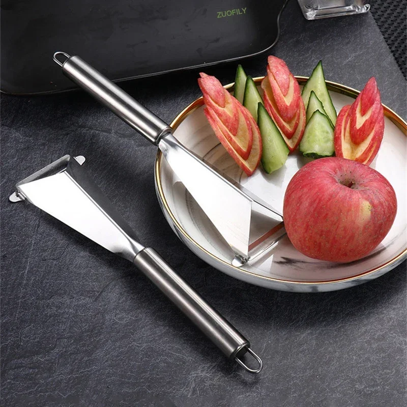 Triangular Apple Cucumber Carving Knife Stainless Steel Push Knife Peeling Scraper Chef Fruit Platter Artifact Food Carving Mold