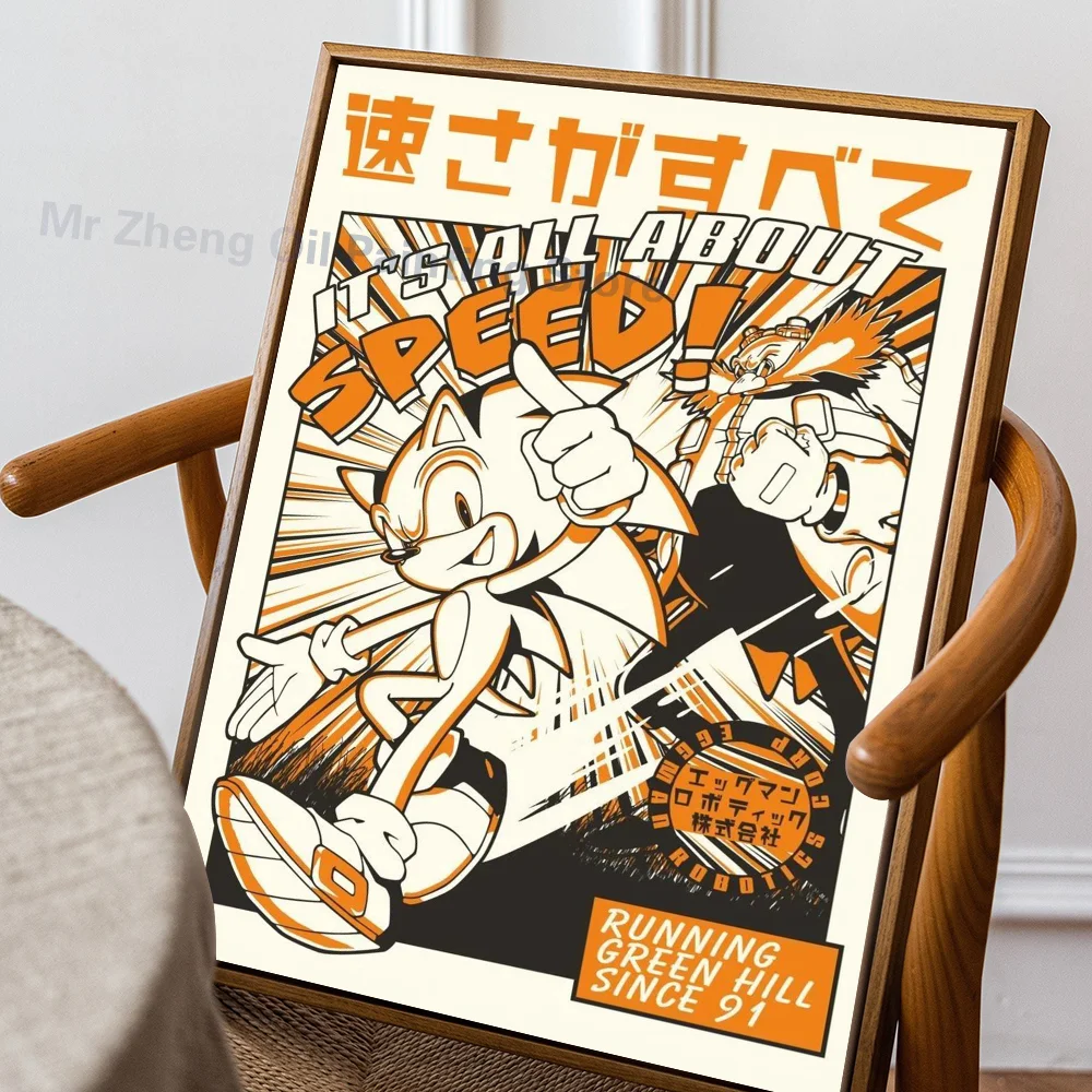 Pegatinas de papel autoadhesivas de dibujos animados de Sonics, videojuegos de anime clásicos, impermeables, para decoración de pared de cafeterías, bares y habitaciones