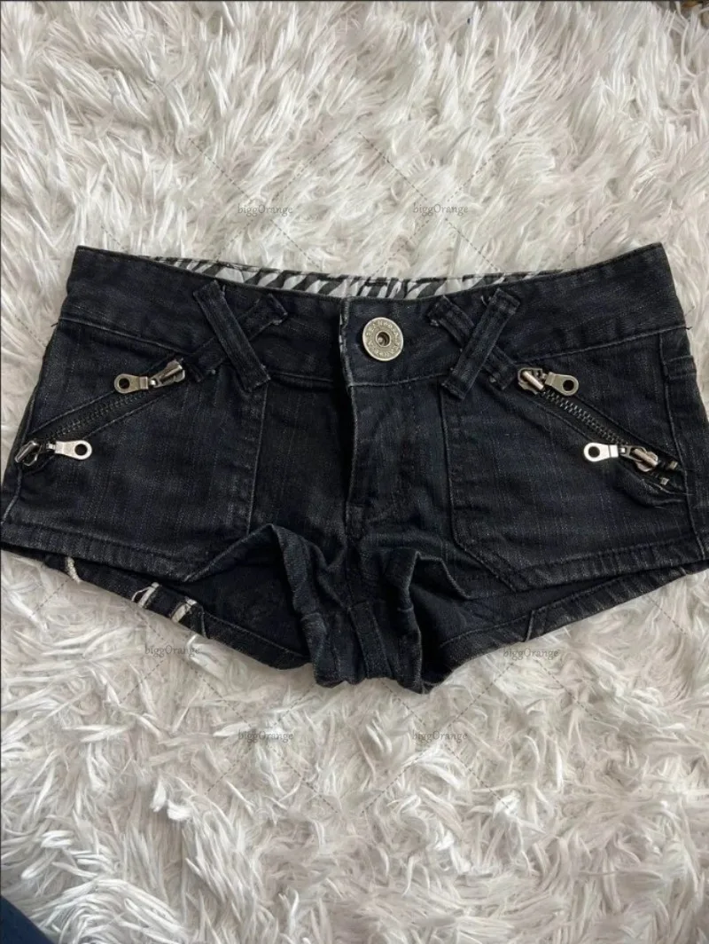 American Street Hip-hop Fashion Striped Loose Low Waist Shorts Women in Summer New Harajuku Y2K Casual Slim Multi-pocket Jeans 2