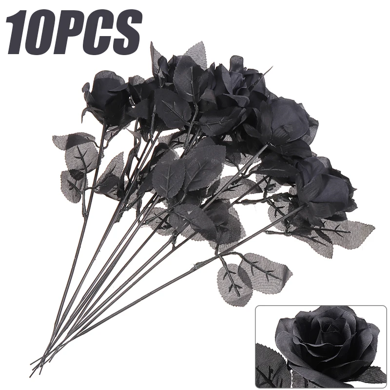 

10 Pcs 7 Cm Artificial Black Rose Durable Retro Flower For Home Decorative Wedding Birthday Halloween Party DIY Supplies