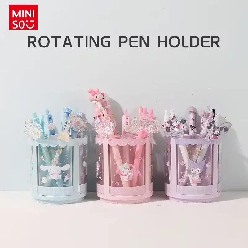 Pen Holder MINOSO Sanrio Genuine Melody Cinnamoroll Kuromi Rotating Cartoon Desktop Organizer Stationery Cosmetics Storage