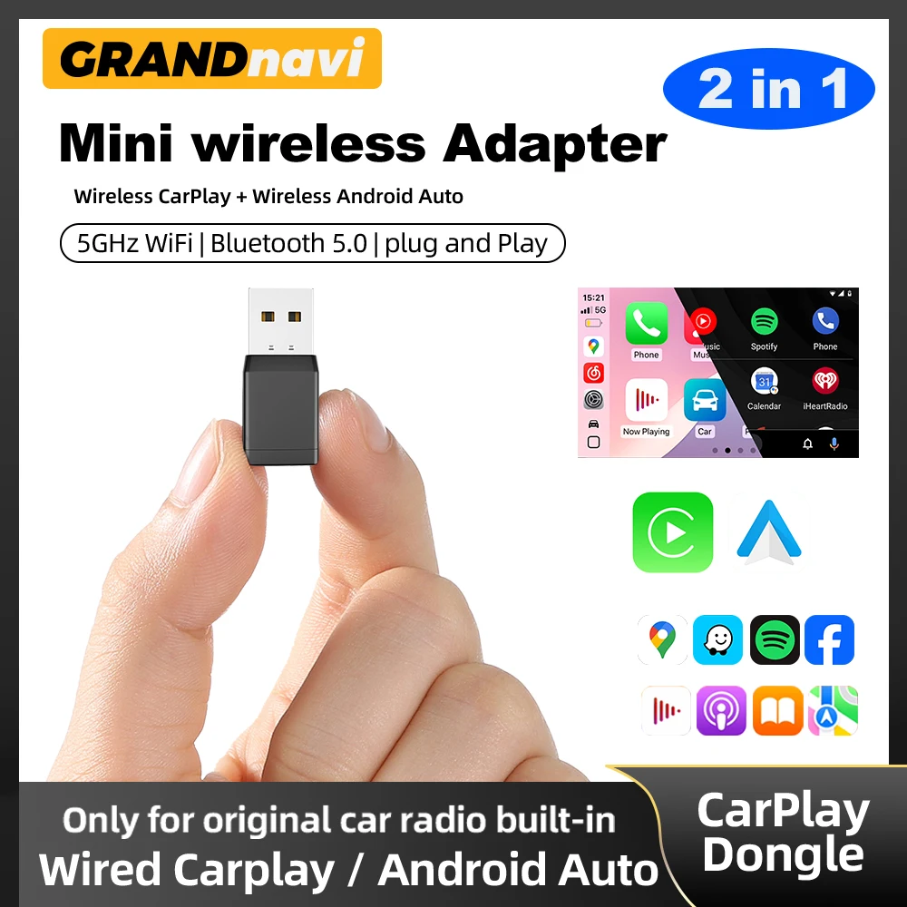 Adaptador inalámbrico 2 en 1 para coche, Android Auto, CarPlay, de cable a inalámbrico, para Audi, Toyota, VW, Peugeot, MG, Ford, Dongle USB