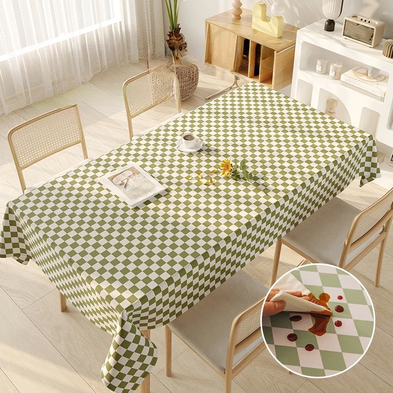 Plastic PVC Rectangula Grid Printed Tablecloth Waterproof Oilproof Home Kitchen Dining Table Colth Cover Mat Desk Cloth