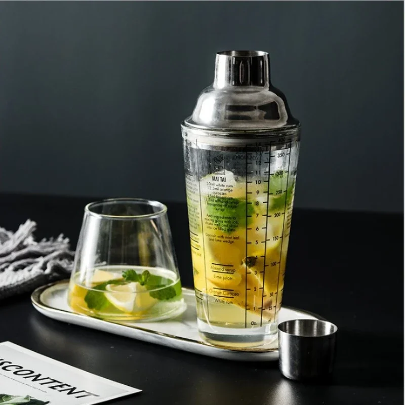 Cocktail Shaker 400ML Milk Tea Mixing Tools Shaker Glass Stainless Steel Mixing Set