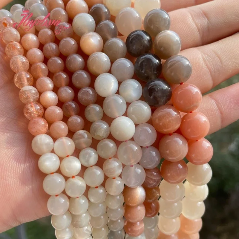 6/8/10mm Smooth Round Rainbow Multicolor Natural Stone Beads Moonstone for DIY Accessories Necklace Bracelets Jewelry Making 15