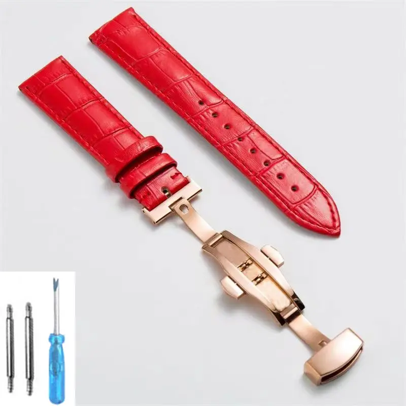 Premium Leather Watch Strap with Butterfly Clasp - Elegant Wristband Accessory