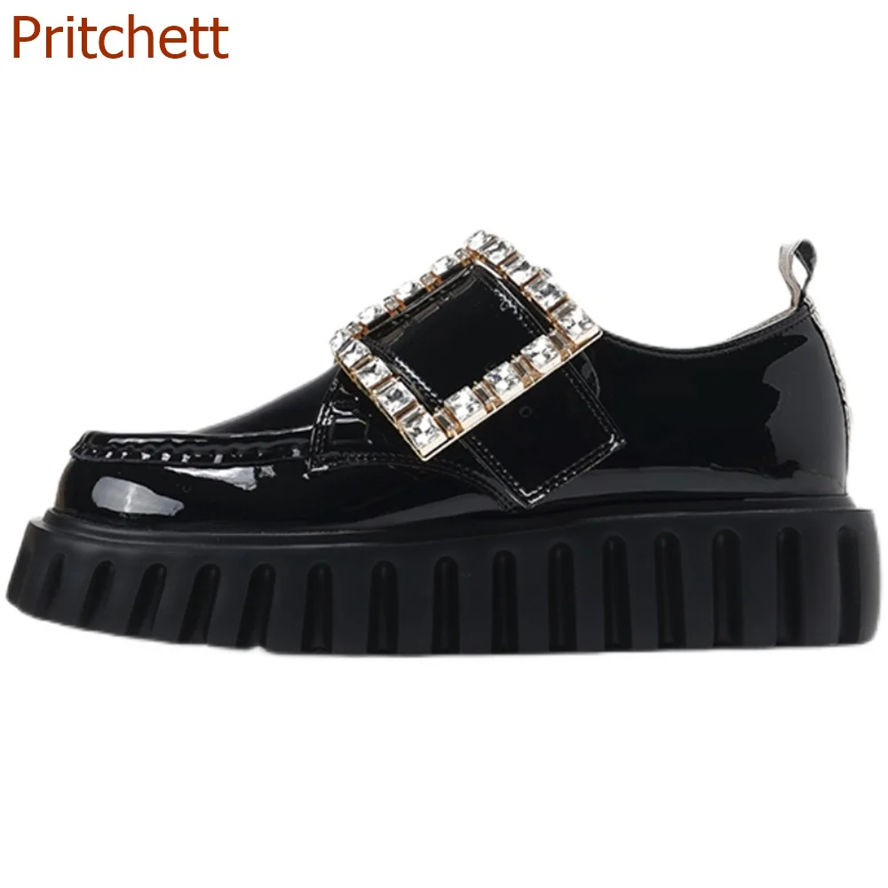 Round Toe Thick Sole Women Shoes Flat Sole Square Diamond Blingbling Shallow Solid Fashion Casual Comfortable Party Women Shoes