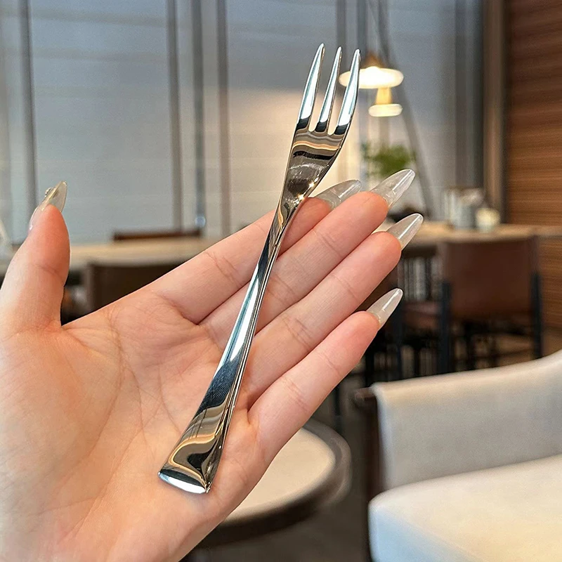 Stainless Steel Dinner Fork Long Handle Table Forks Set Korean Cutlery Four Tine Salad Dessert Fruit Forks Kitchen