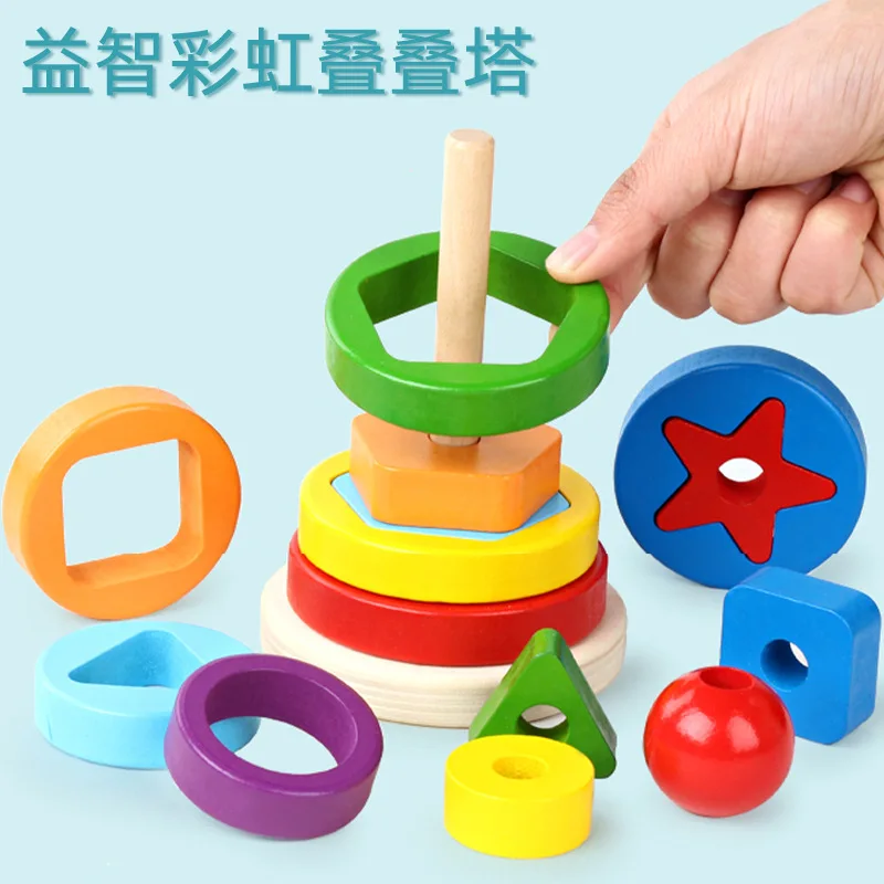 Baby & Toddler Toys Sorting, Nesting & Stacking toys Wooden rainbow Tower baby stacking toy baby toy early education toys sale