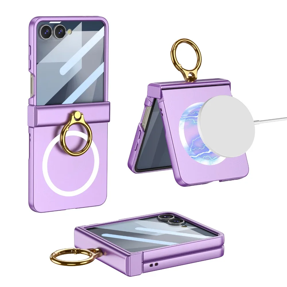 Magnetic Phone Case with Front Screen Protector, Ring Kickstand, and Hinge Protection