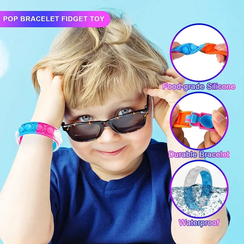 24/72Pcs Fidget Toy Pop Bracelet Kids Birthday Party Favors Goodie Bag Filler Sensory Stress Relief Christmas Wedding Guest Gift