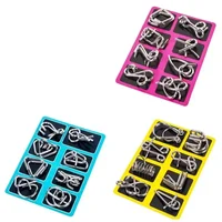 8Pcs/Set Metal Montessori Puzzle Wire IQ Mind Brain Teaser Puzzles Children Adults Interactive Game Silver Educational Toys Gift 2