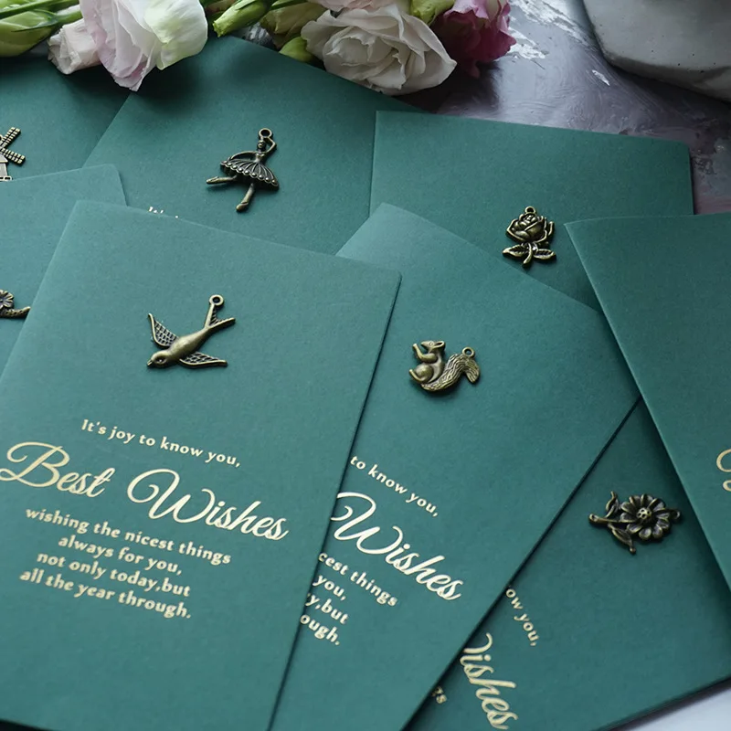 

10PCS Green Ins Style Retro Plant Kraft Paper Postcards Wedding Invitation Envelope Birthday Thank Gifts Envelope Message Cards