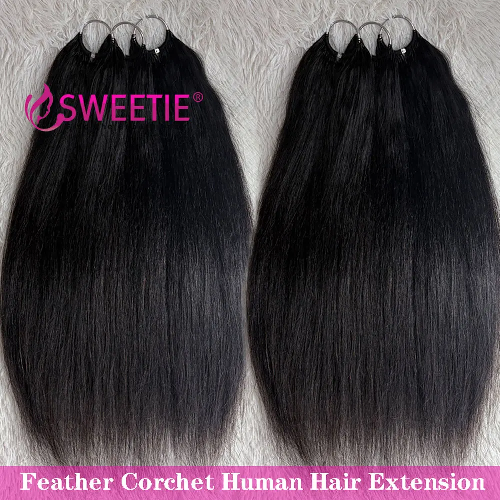 Yaki Straight Feather Crochet Human Hair Extensions 12A Light Yaki Straight Crochet Virgin Human Hair Pre-Separated Knotless 2