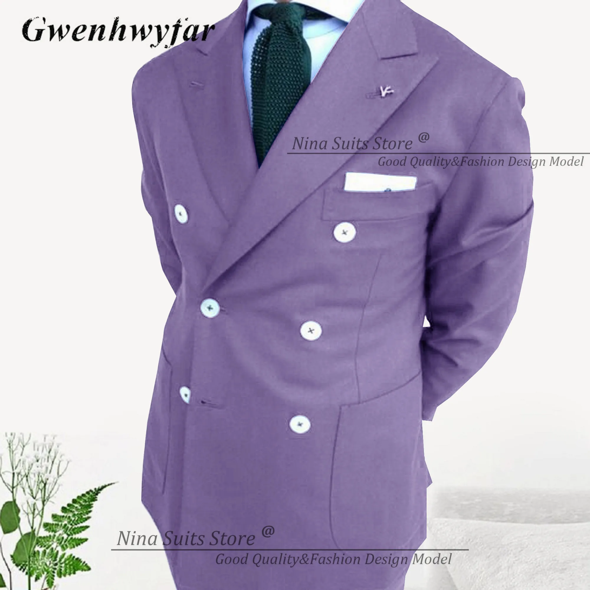 Nina Store Lavender Suits for Party Young Men Tuxedos Include Jacket Pants The Blazer with Patch Pocket Double Breasted