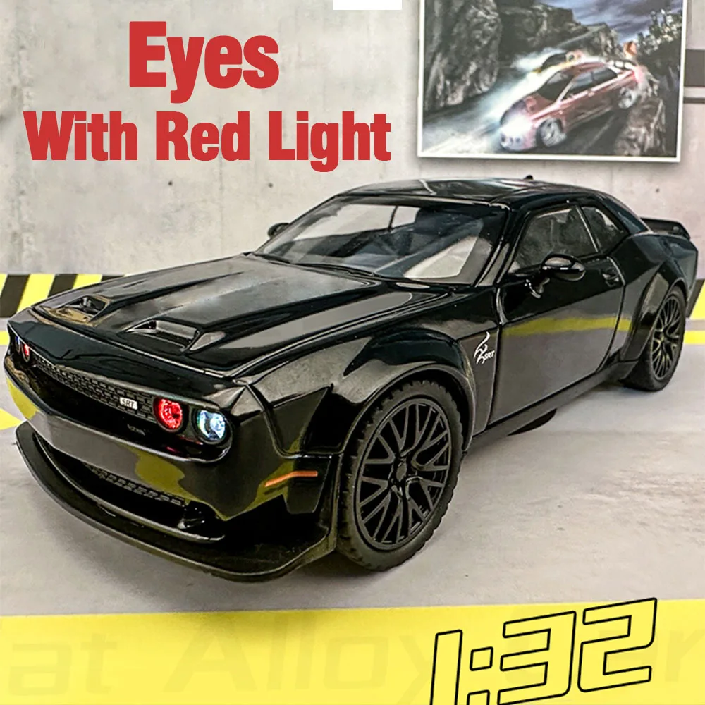 1/32 Scale Dodge Challenger SRT Alloy Model Cars Toy Diecast Sports Car  Models Red Eyes With Light Collection Toy For Boys Gifts