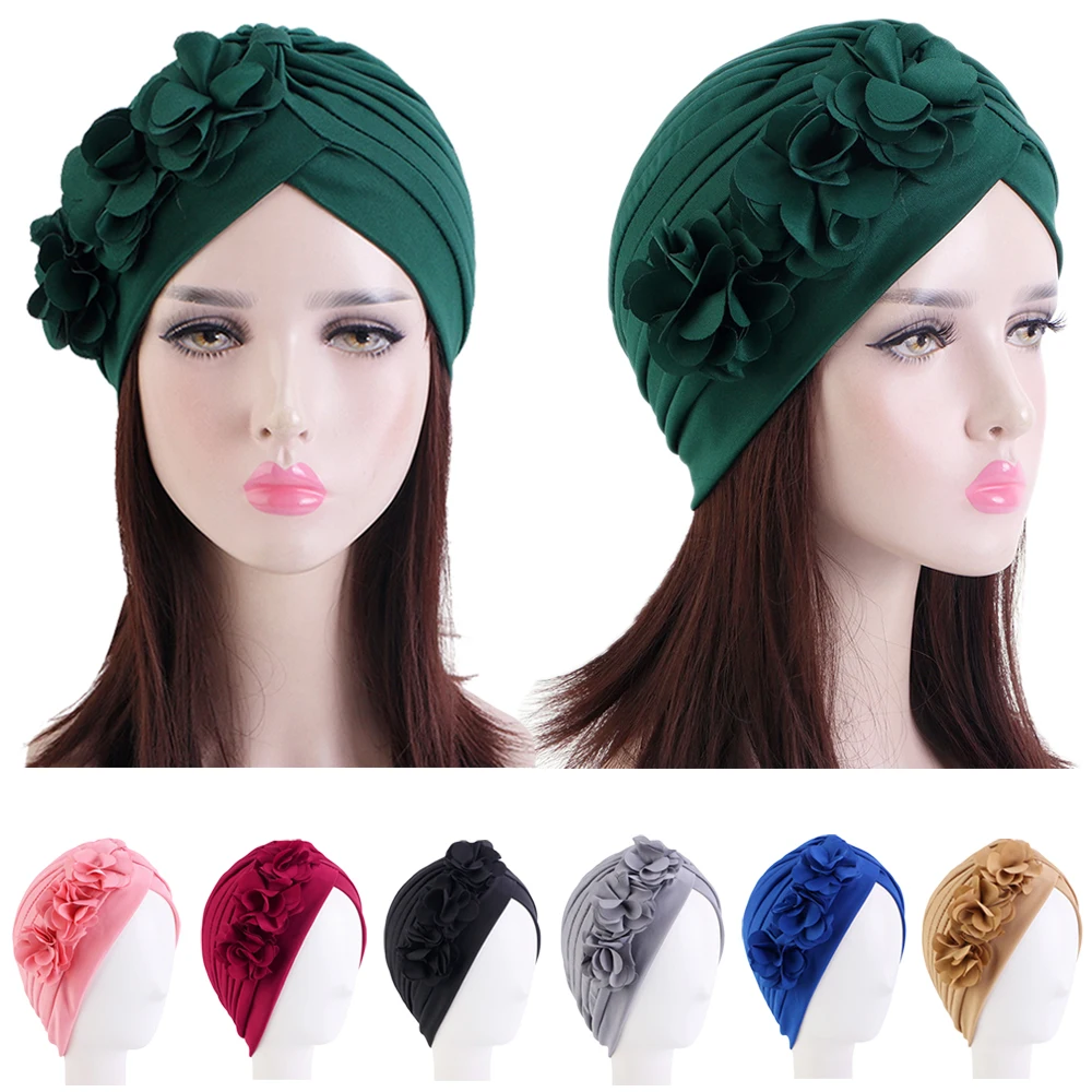 

Bohemian Flower Turban Indian Beanie Pleated Chemo Cap Stretch Cancer Hat Bonnet Muslim Women Hijab Hair Loss Headscarf Turbante