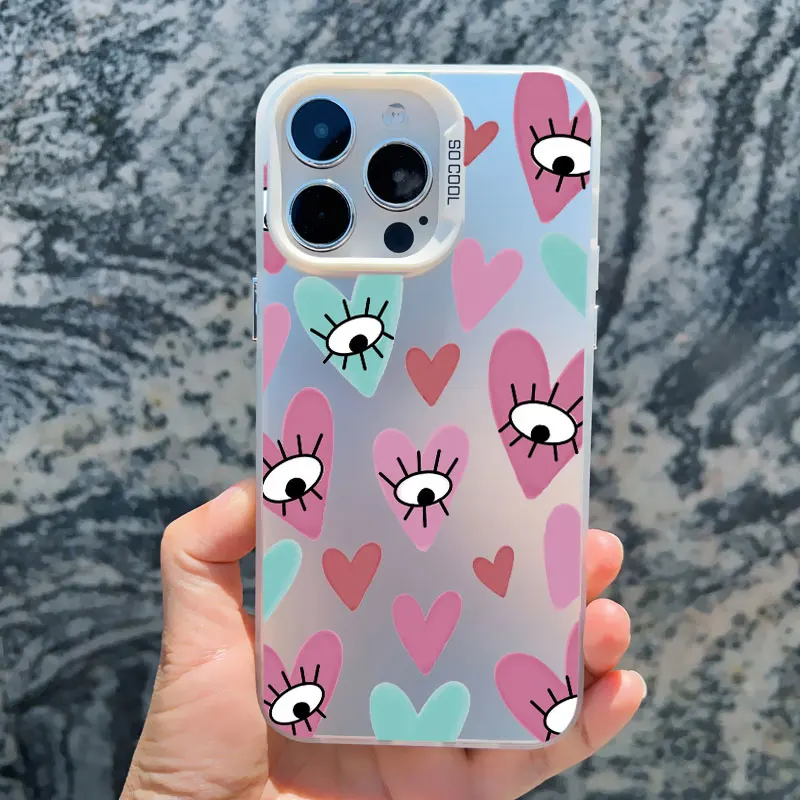 Mode Glück Liebe Herz bösen Blick drucken Telefon Fall für iPhone 11 12 13 14 15 Pro Max 13 Mini 15 14 plus Luxus Laser Cover Funda – Detail 2