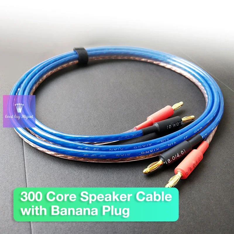 Cabo HiFi Speaker com Cabeça Banana, Alto-falante Audiófilo e Amplificador, Cabo de Interconexão, 4mm, Único