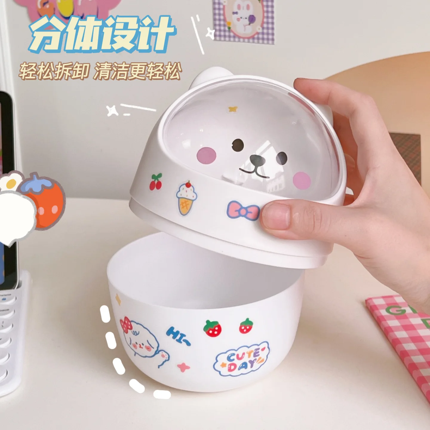 STOBOK Kawaii Decor - Mini papelera de plástico para escritorio, con tapa,  pequeño cubo de basura para escritorio, para el hogar, oficina, cocina