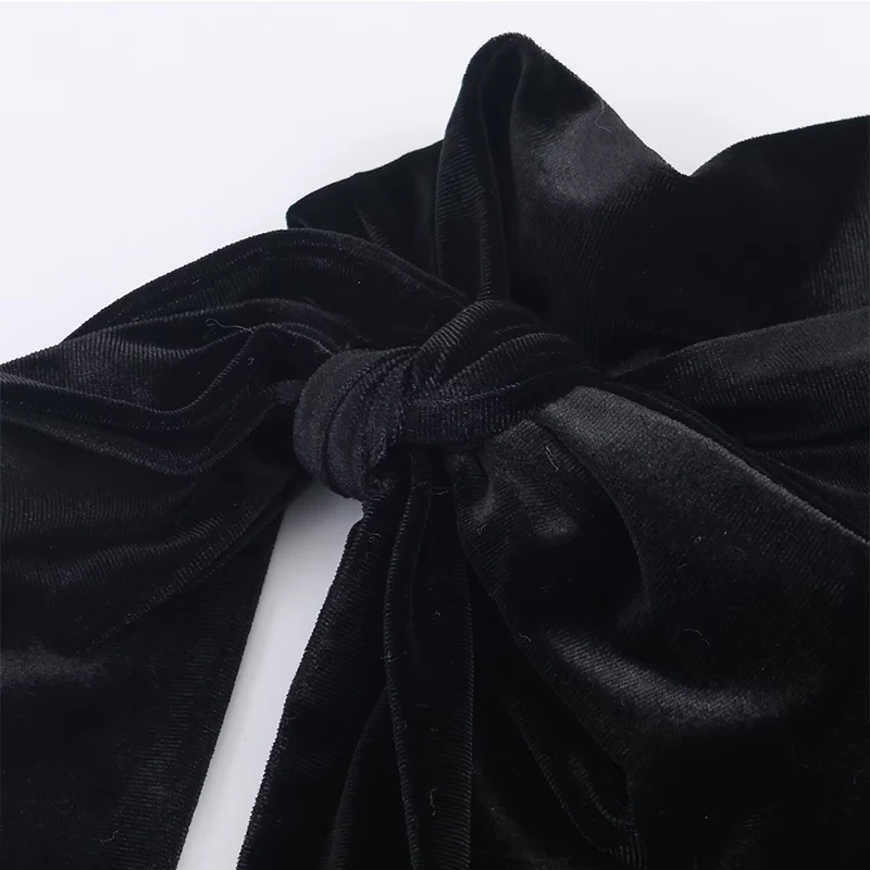 Women's Top New Summer Sleeveless Bow Decorative Black Velvet Top Sexy Personality Versatile Chic Elegant Short Tops ﻿