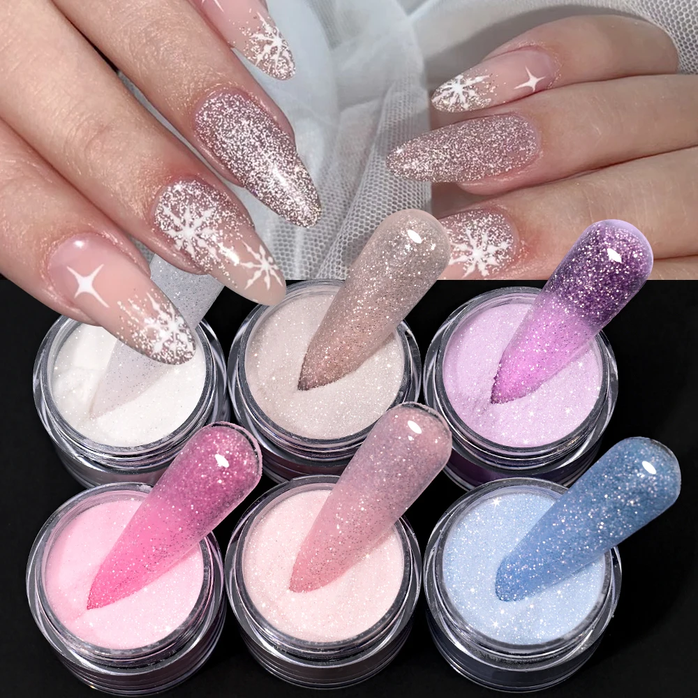 6Jars Glitter Nude Acrylic Nail Powder Set Pink Blue Glitter Acrylic Powder for Nail Extension French Manicure Carving Tool nail powder,acrylic nail powder