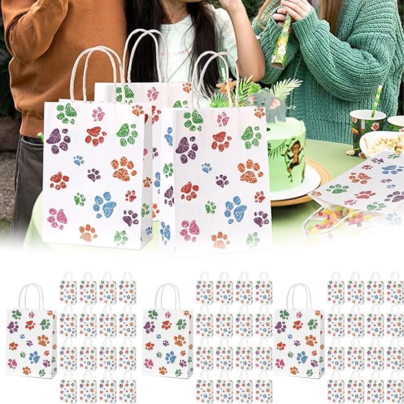10–60 Stück Süßigkeitentüten mit Haustierthema, buntes Geschenktüten mit Hundepfoten-Design und Griffen, Geburtstagsparty-Dekorationen, Gastgeschenke für Katzenbesitzer