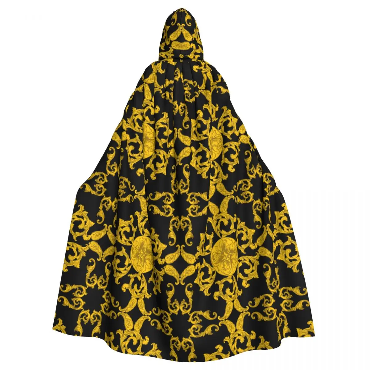 

Seamless Pattern With Golden Baroque Elements Adult Cloak Cape Hooded Medieval Costume Witch Wicca Elf Purim Carnival Party